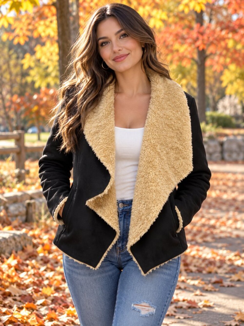 Bernardo Black Jacket With Cream Faux Shearling Lining -(SMALL)